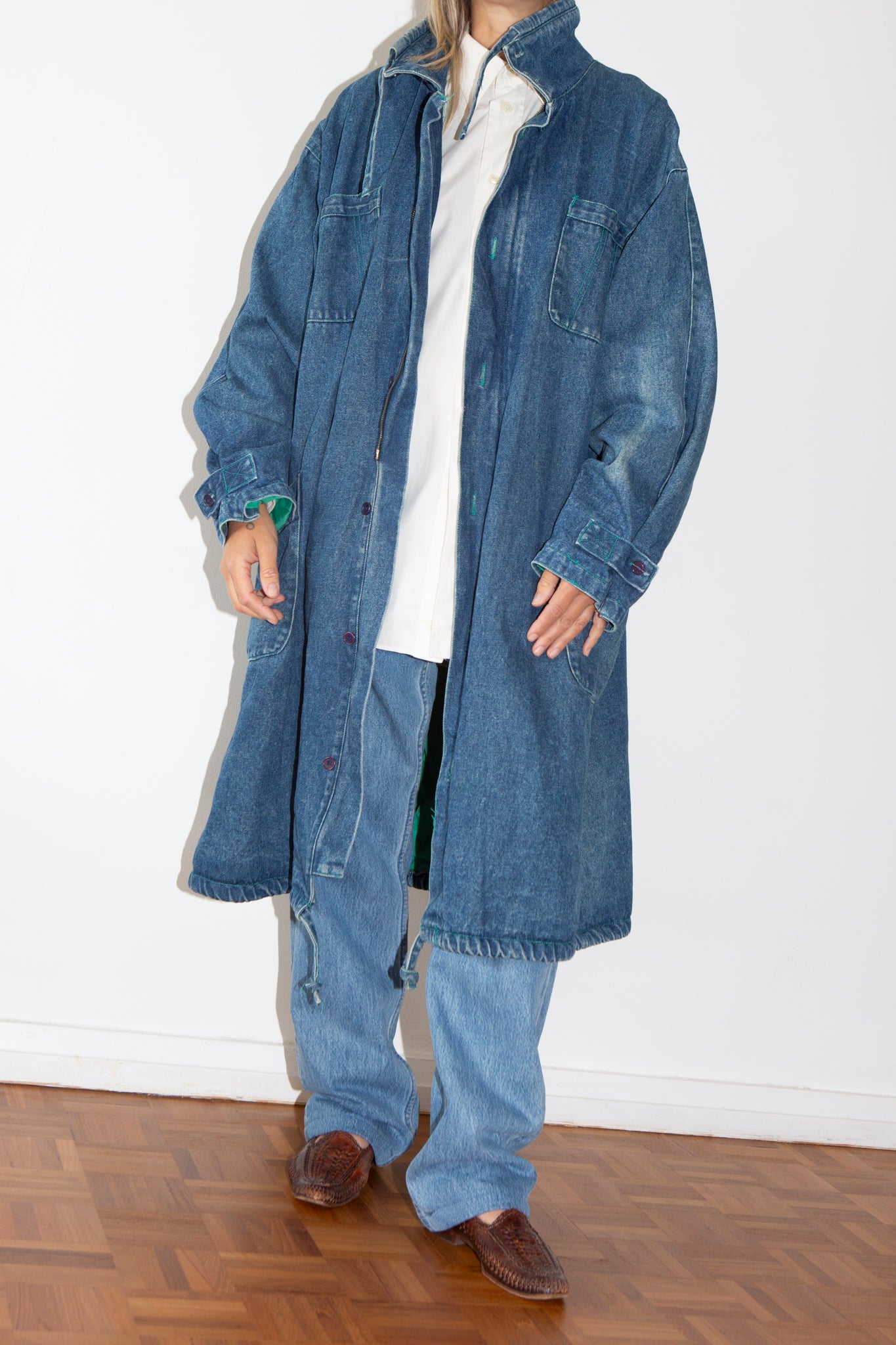 Denim Funnel Neck Coat