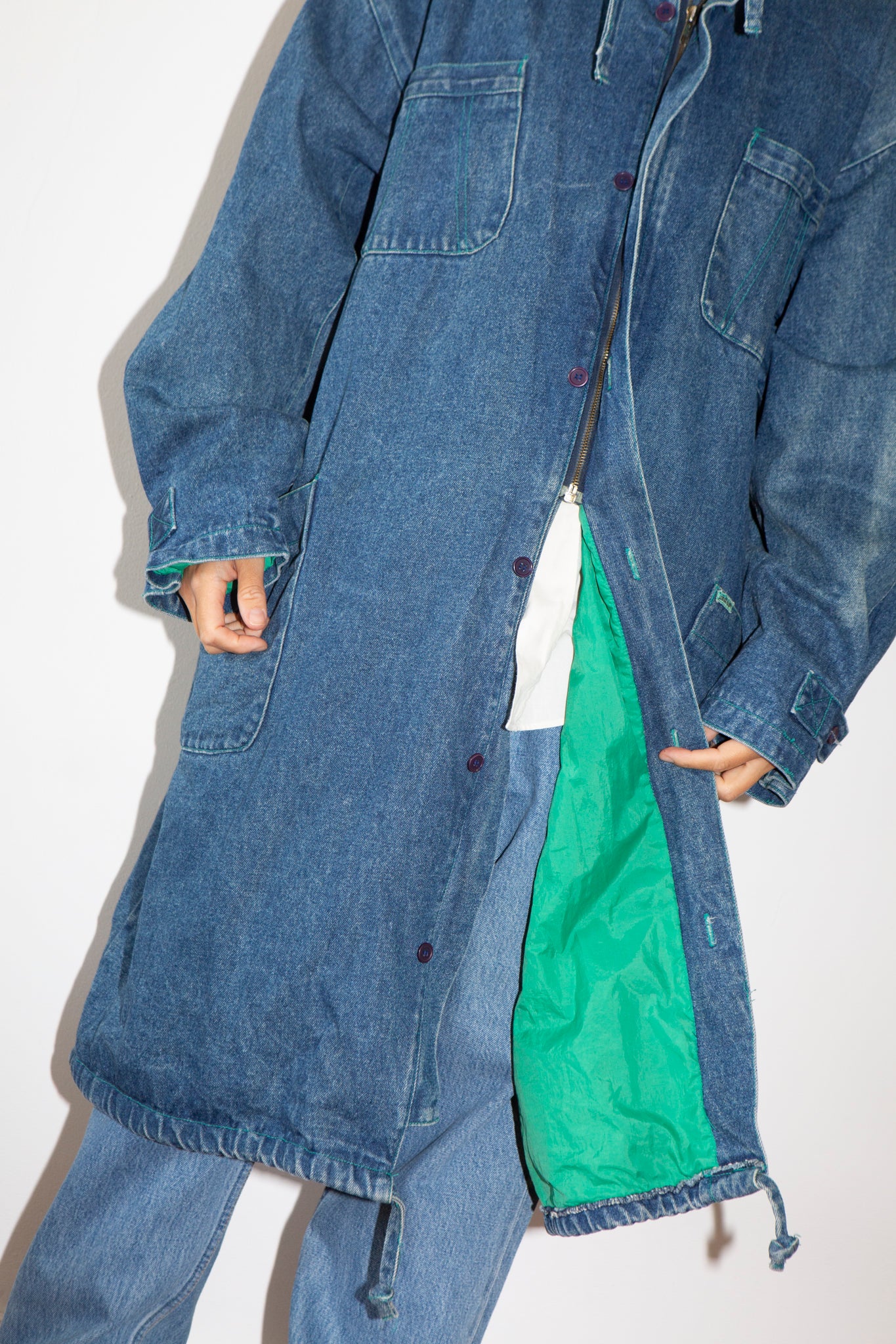 Denim Funnel Neck Coat