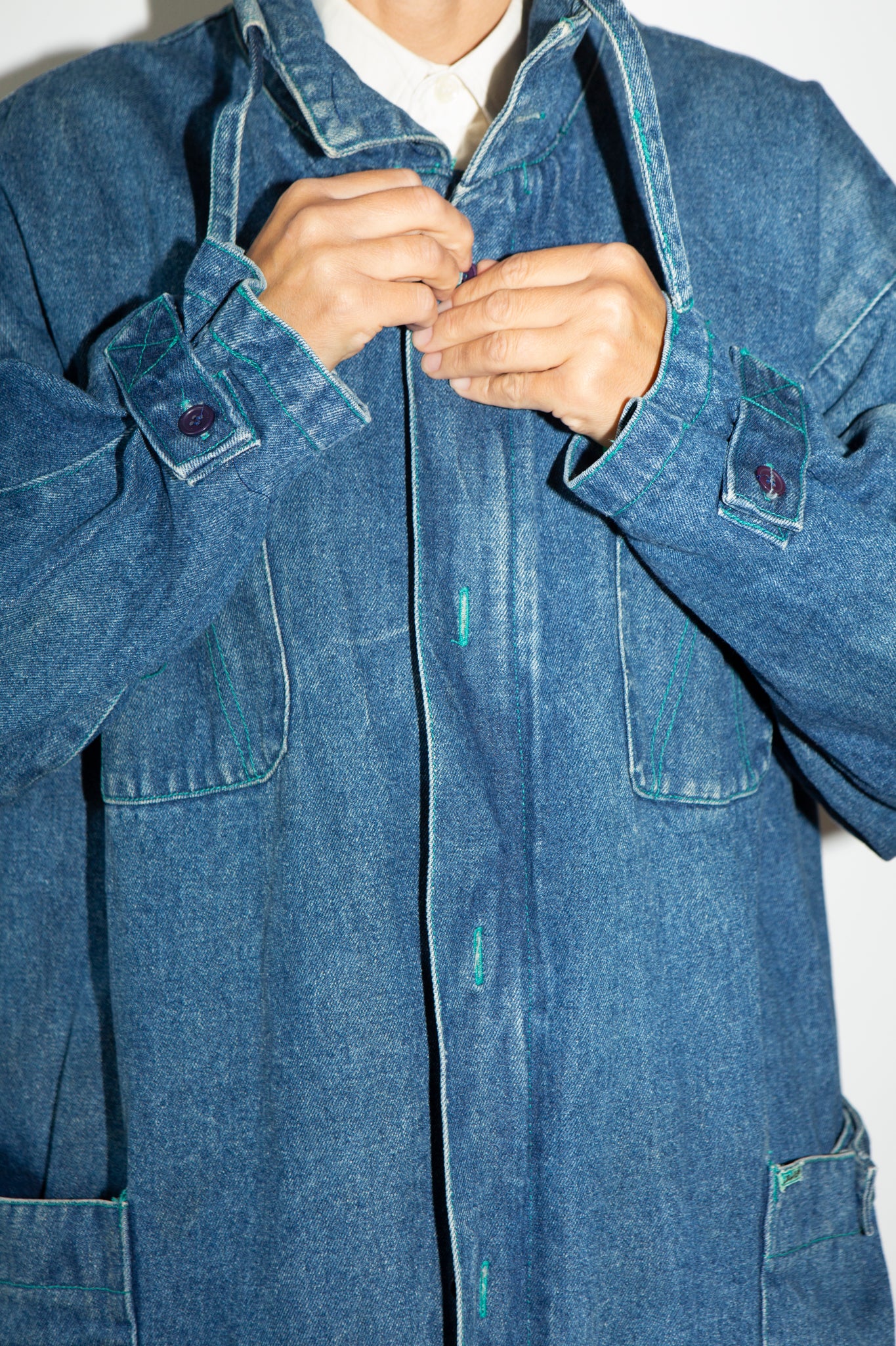 Denim Funnel Neck Coat