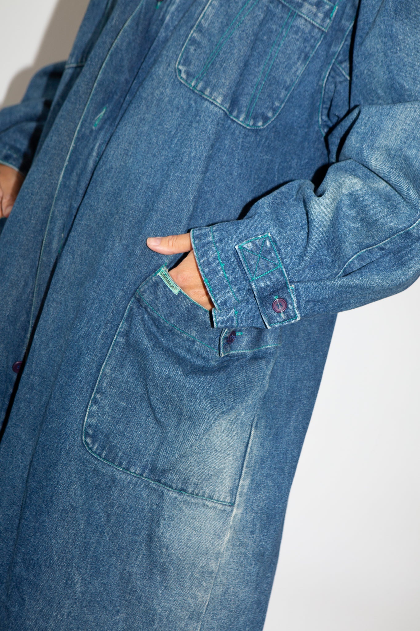 Denim Funnel Neck Coat