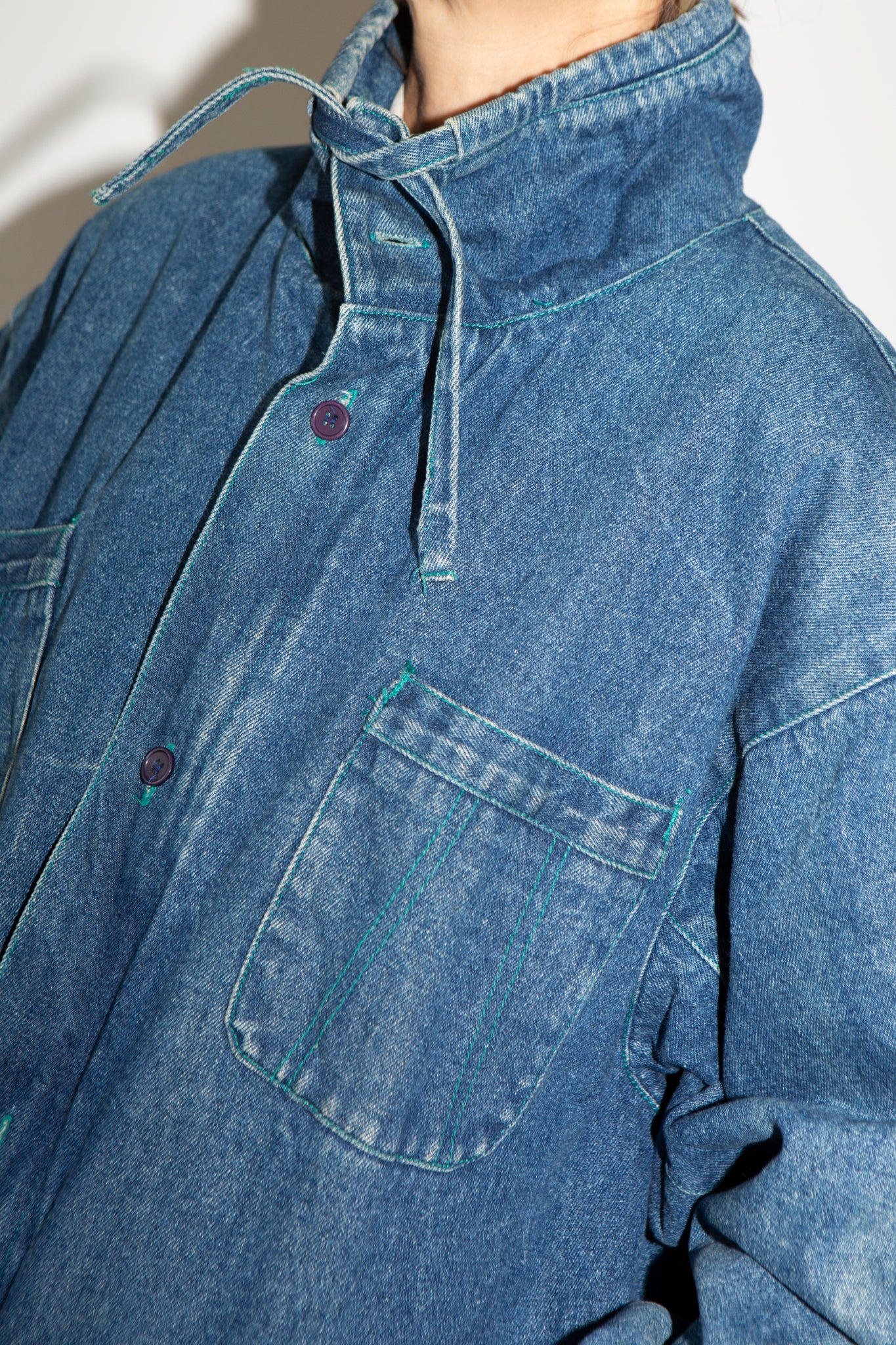 Denim Funnel Neck Coat