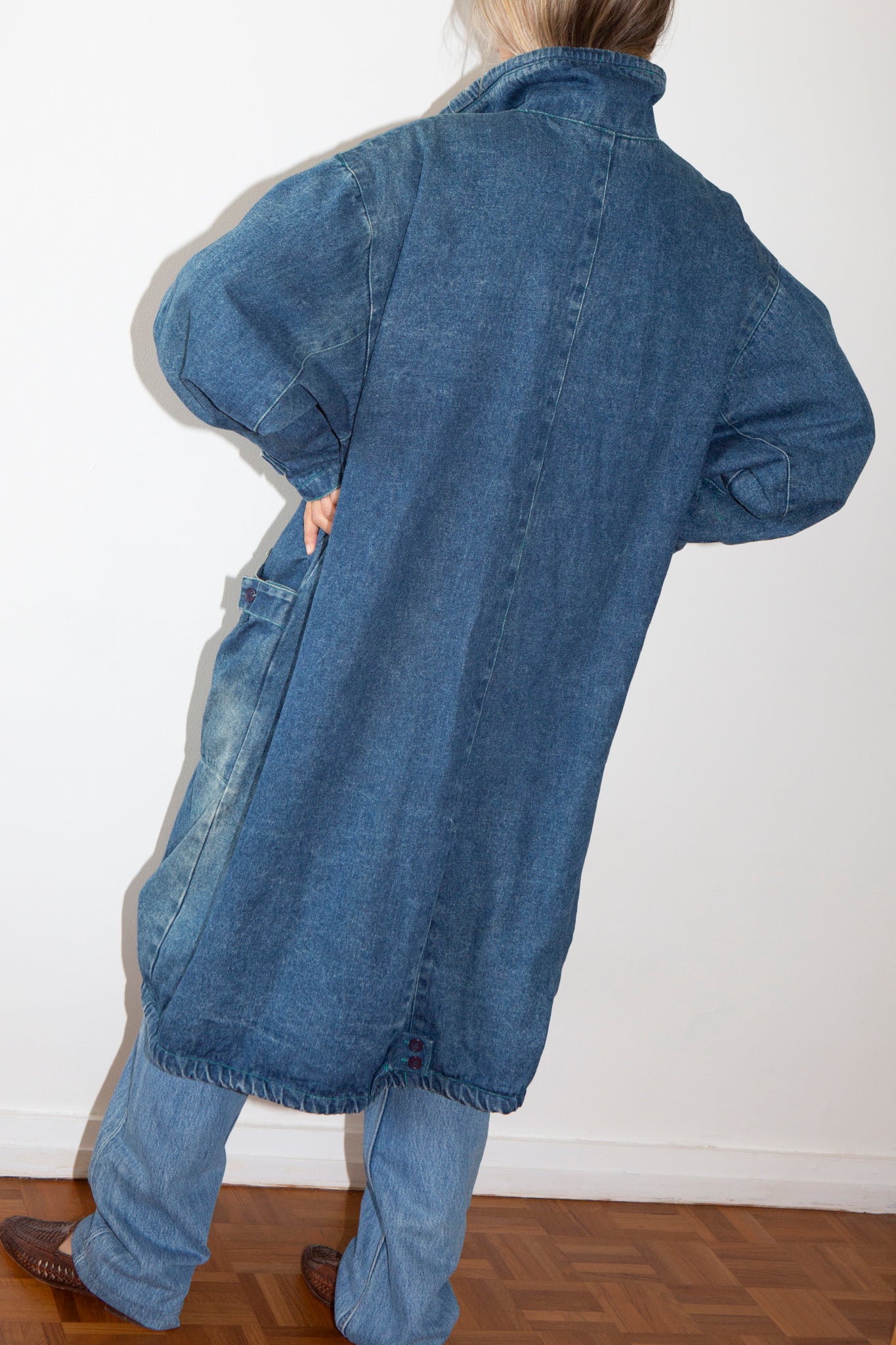 Denim Funnel Neck Coat