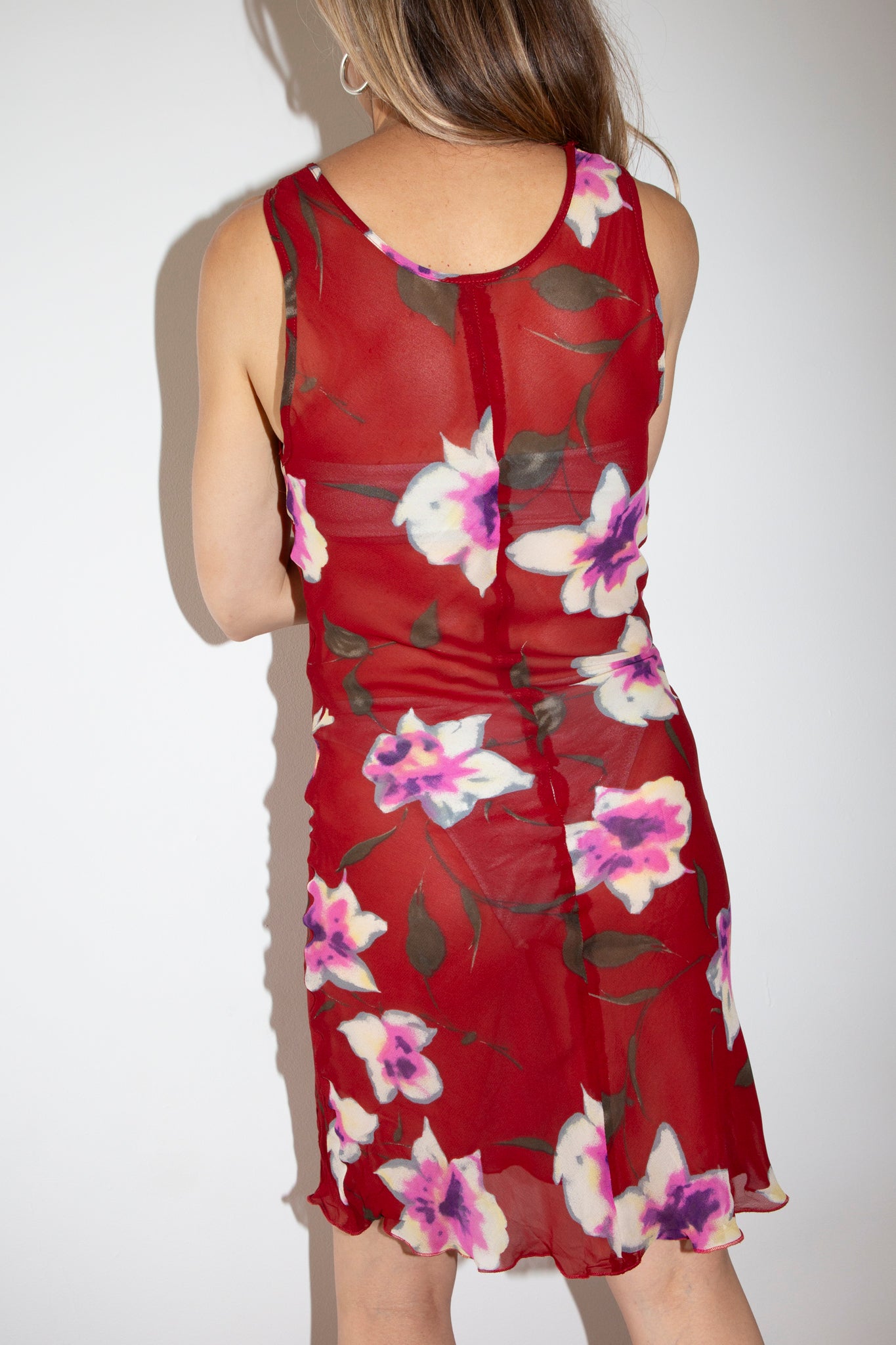 90s Sheer Floral Bias Cut Dress