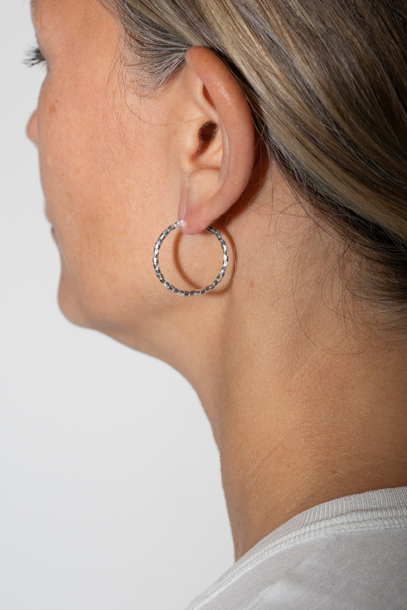 Large Silver Textured Disco Hoops