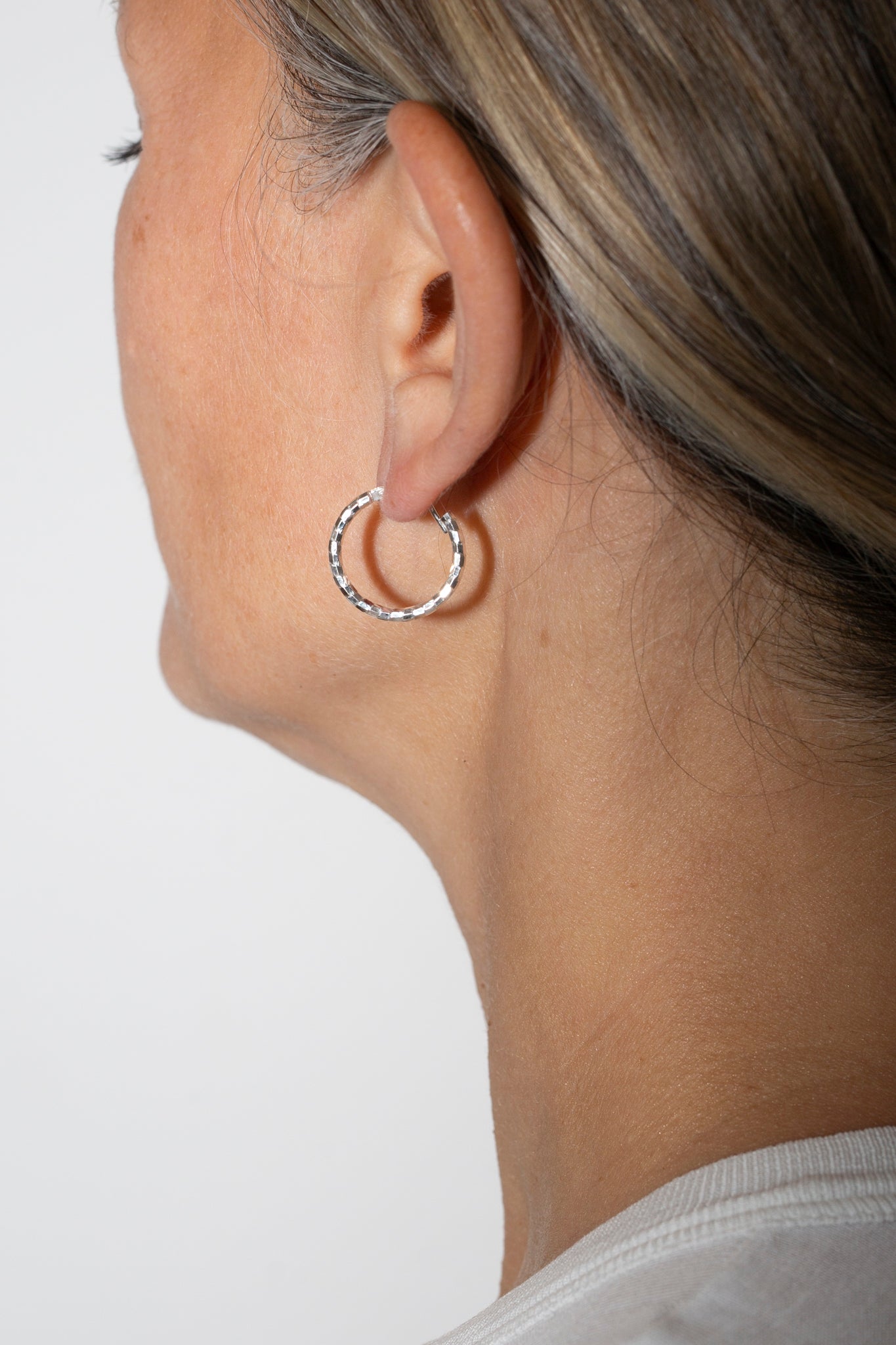 Small Silver Textured Disco Hoops