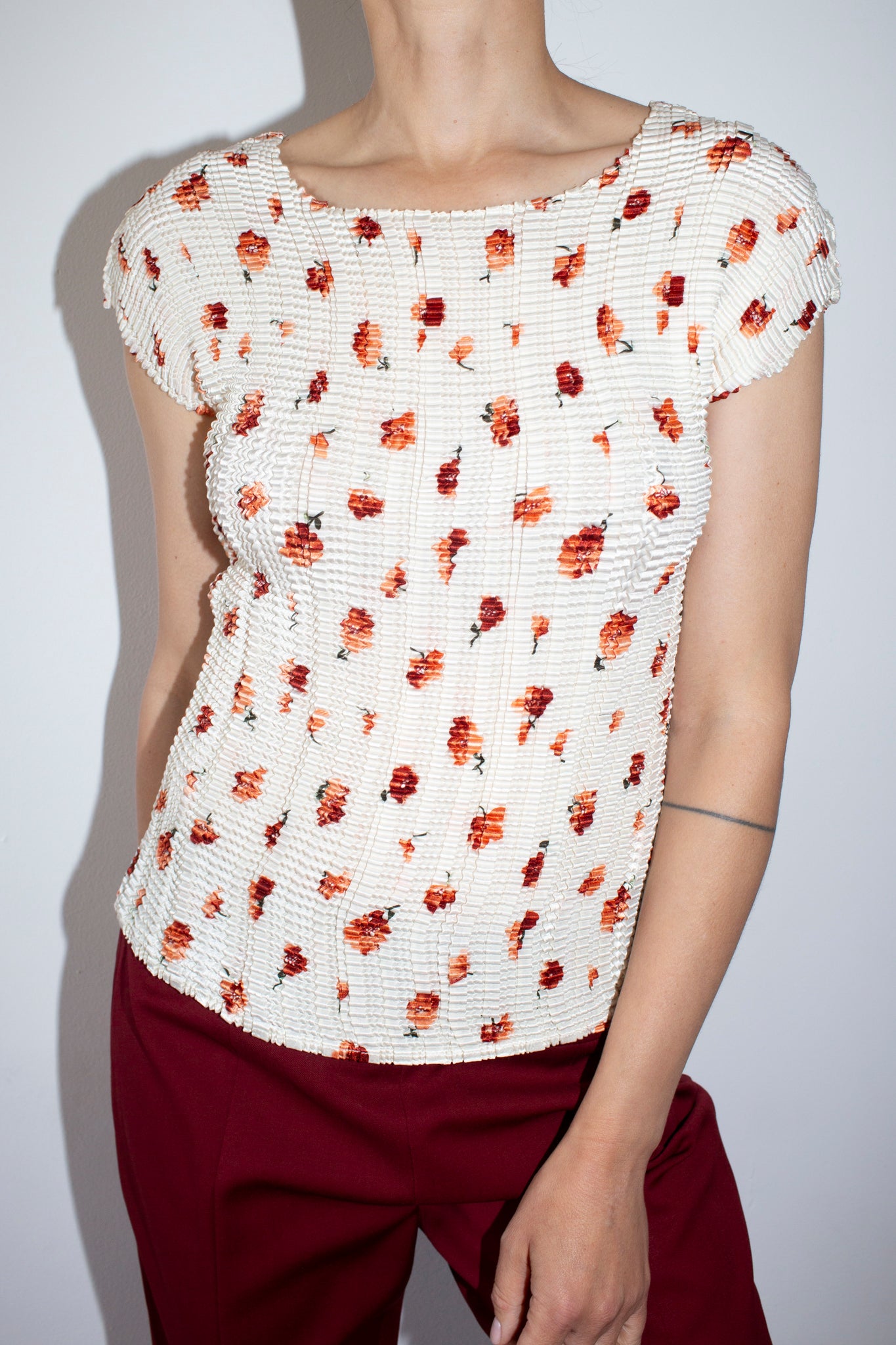 Rose Print Plisse Top