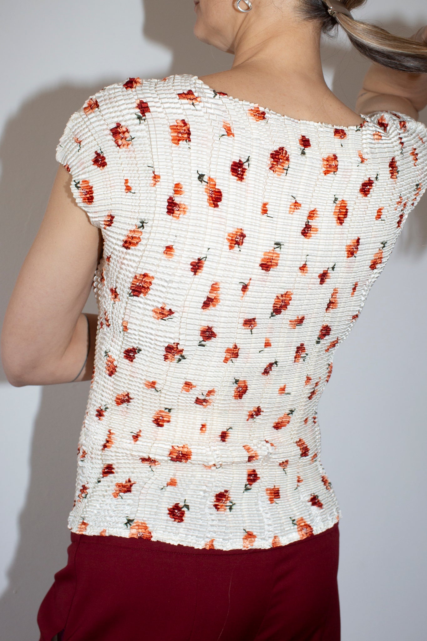 Rose Print Plisse Top