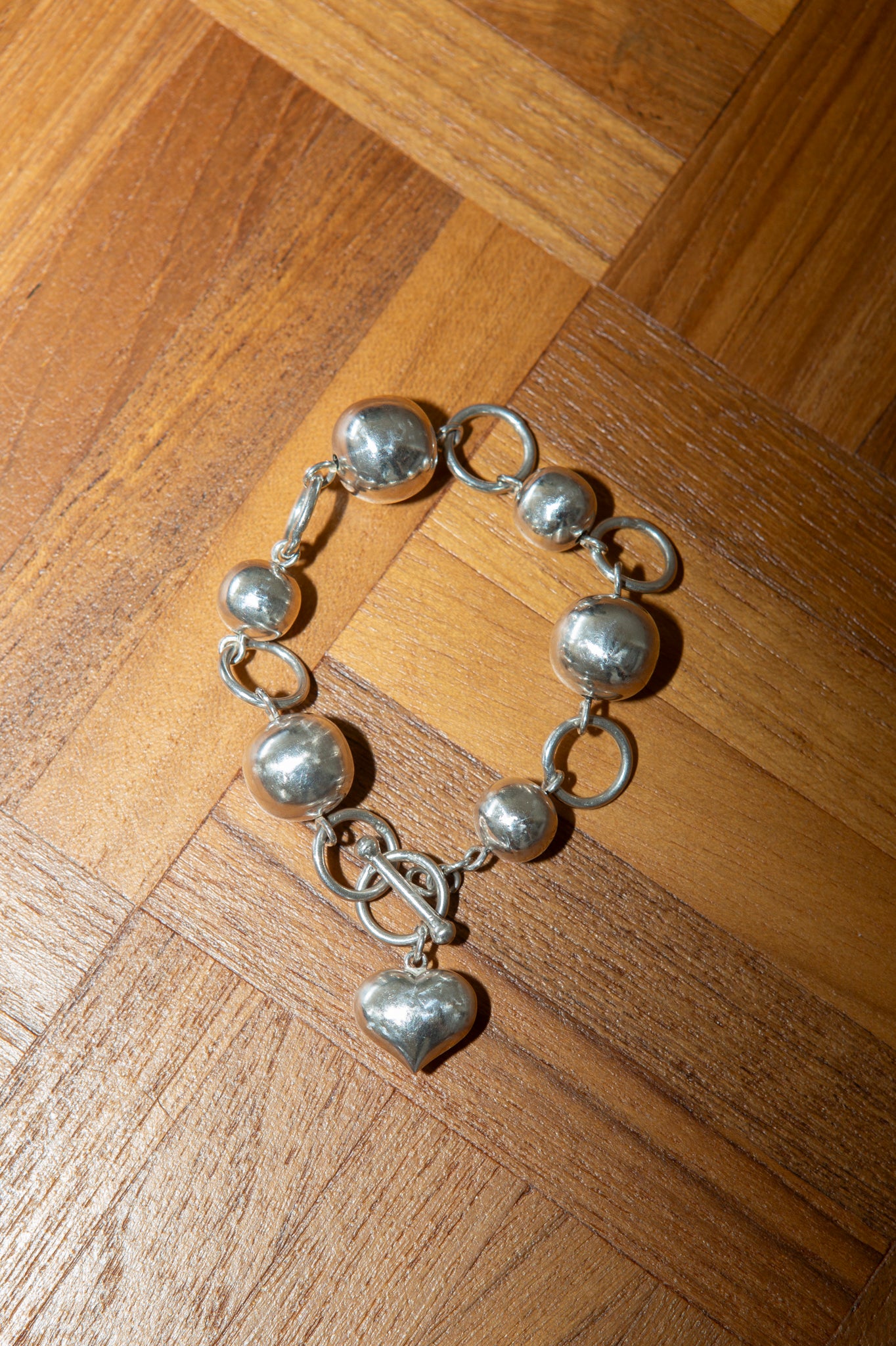 90s Sterling Silver Ball & Heart Necklace