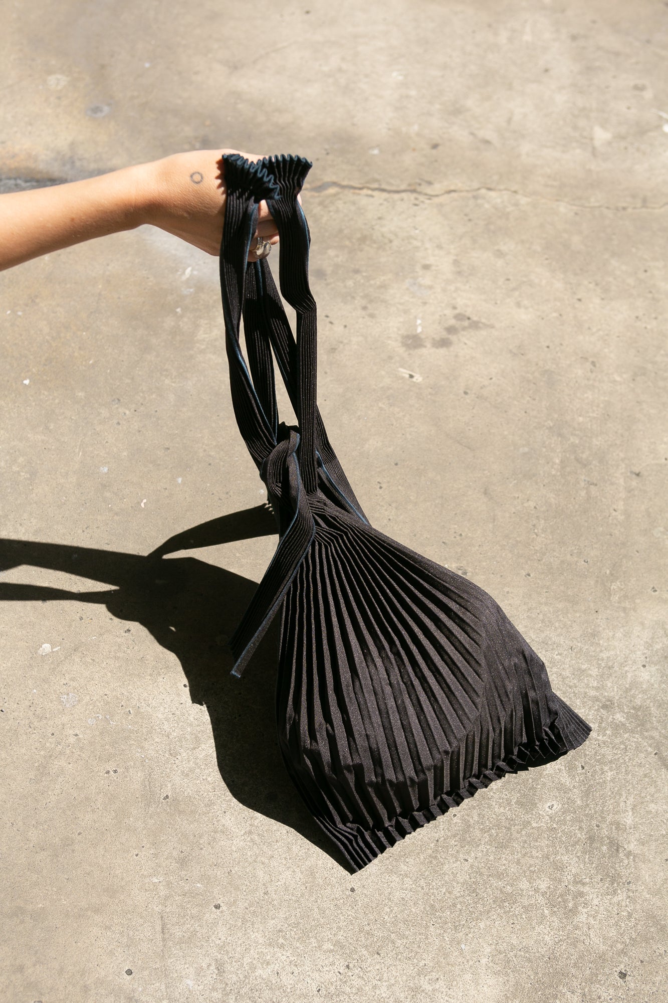Large Black Pleated Shoulder Bag