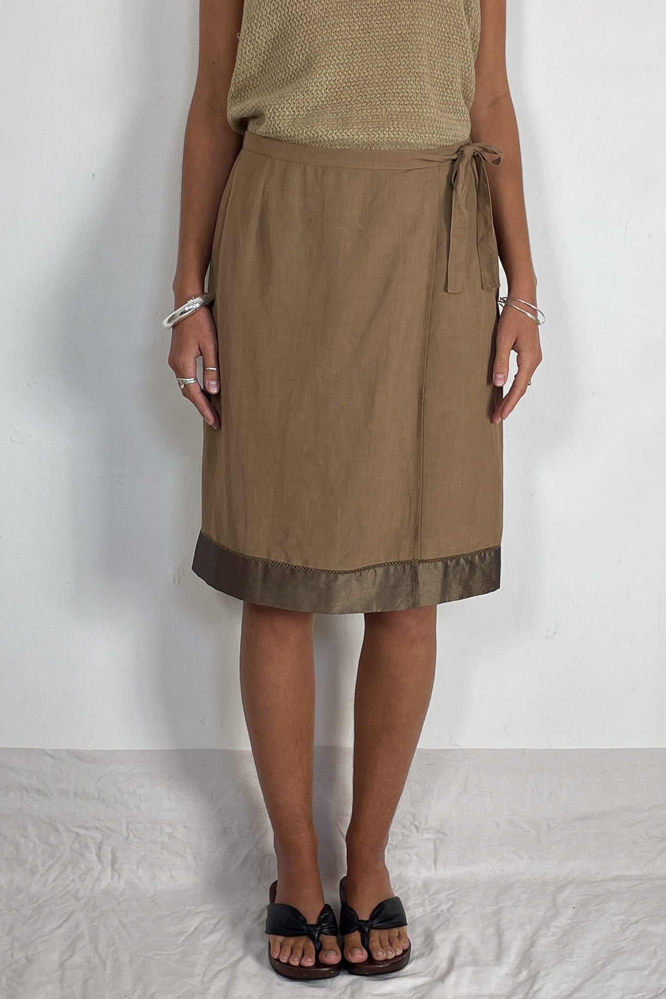 Linen and Silk Blend Wrap Skirt