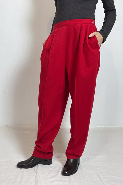 Vintage Red Wool Tapered Trousers