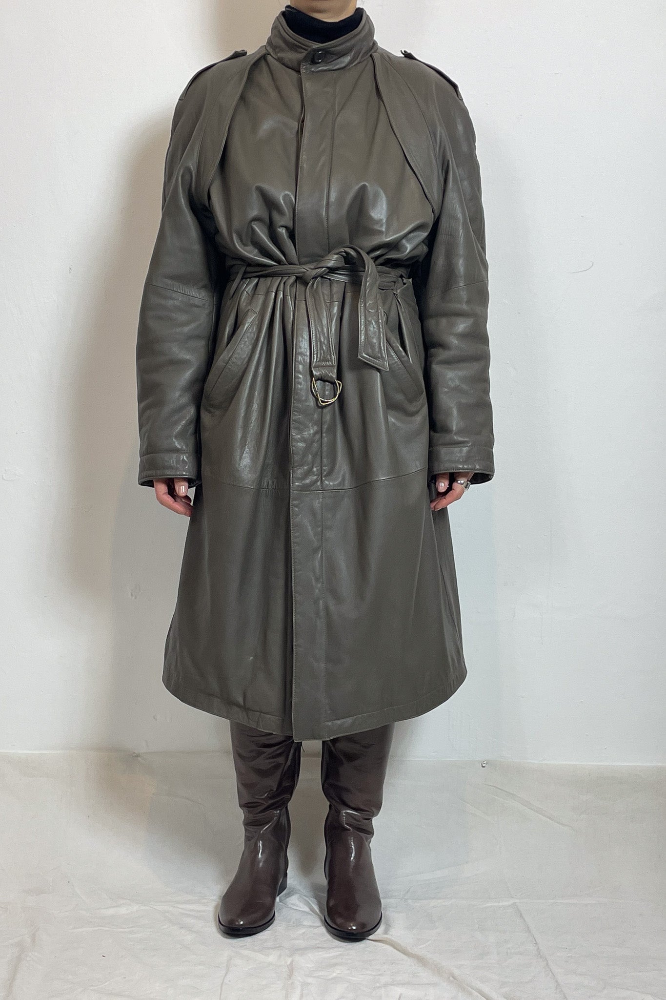 1980s Brown Leather Trench