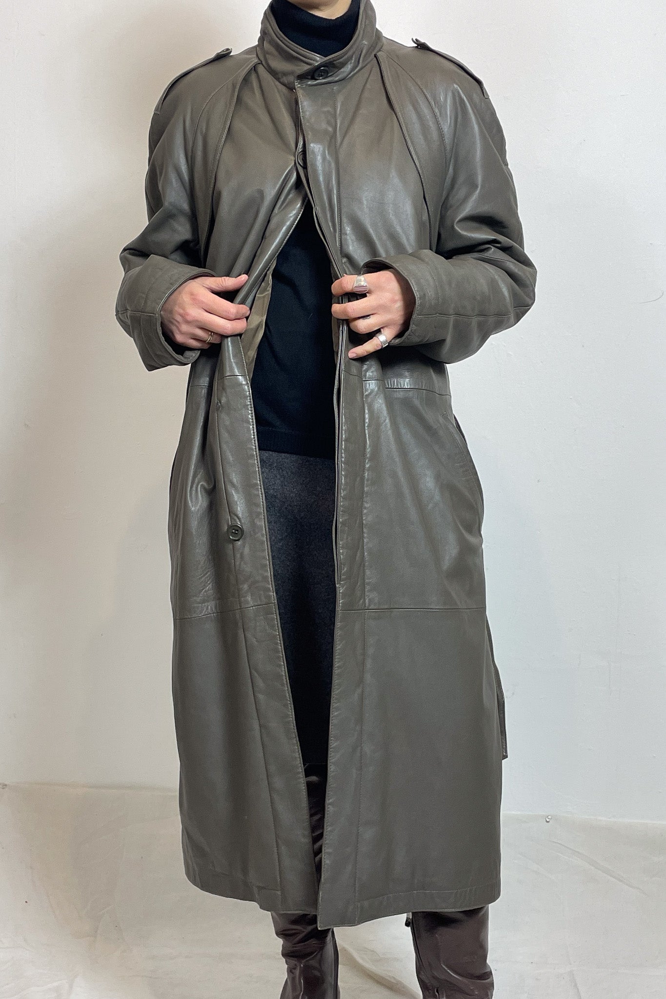 1980s Brown Leather Trench