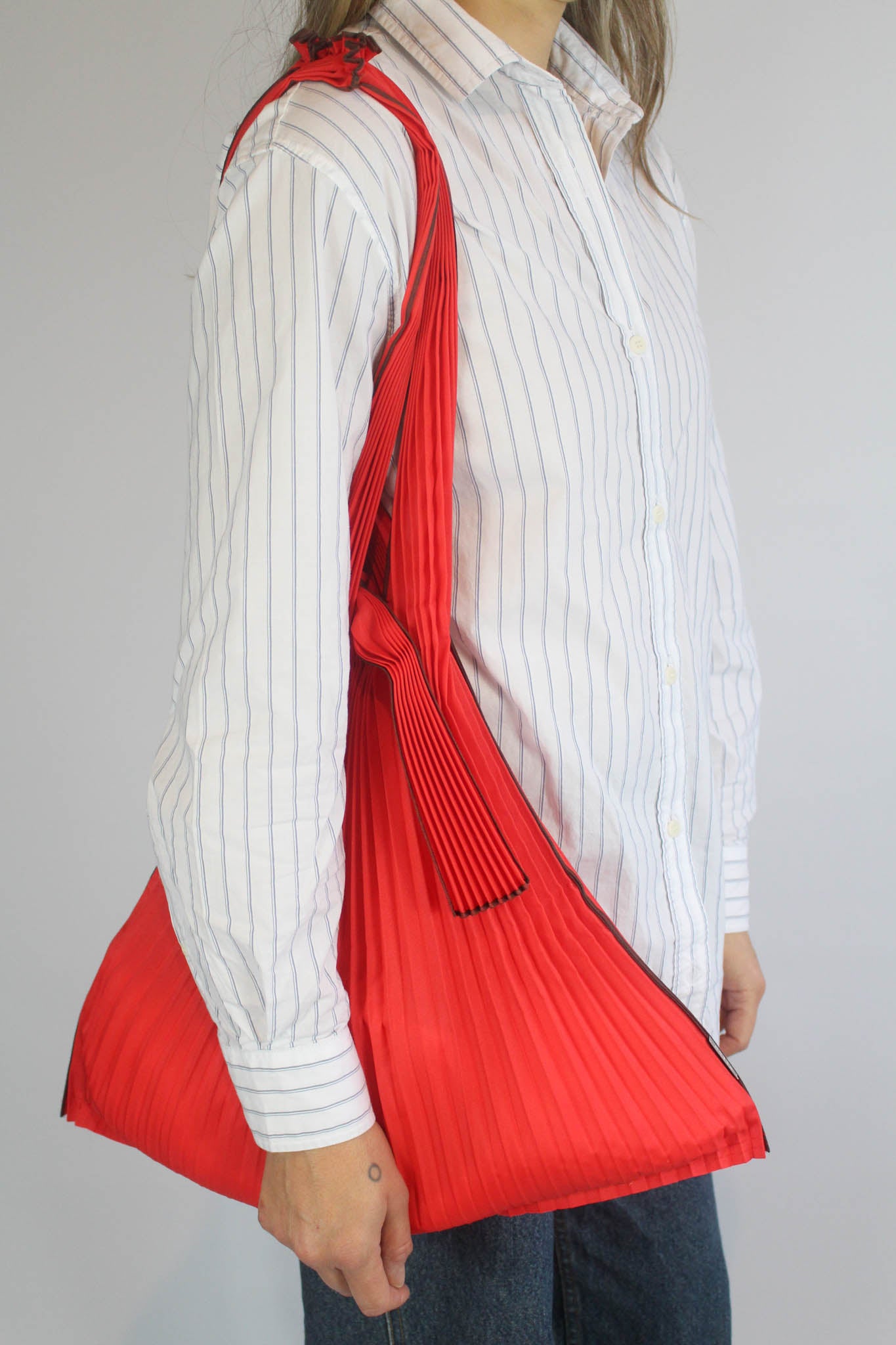 Large Red Pleated Shoulder Bag