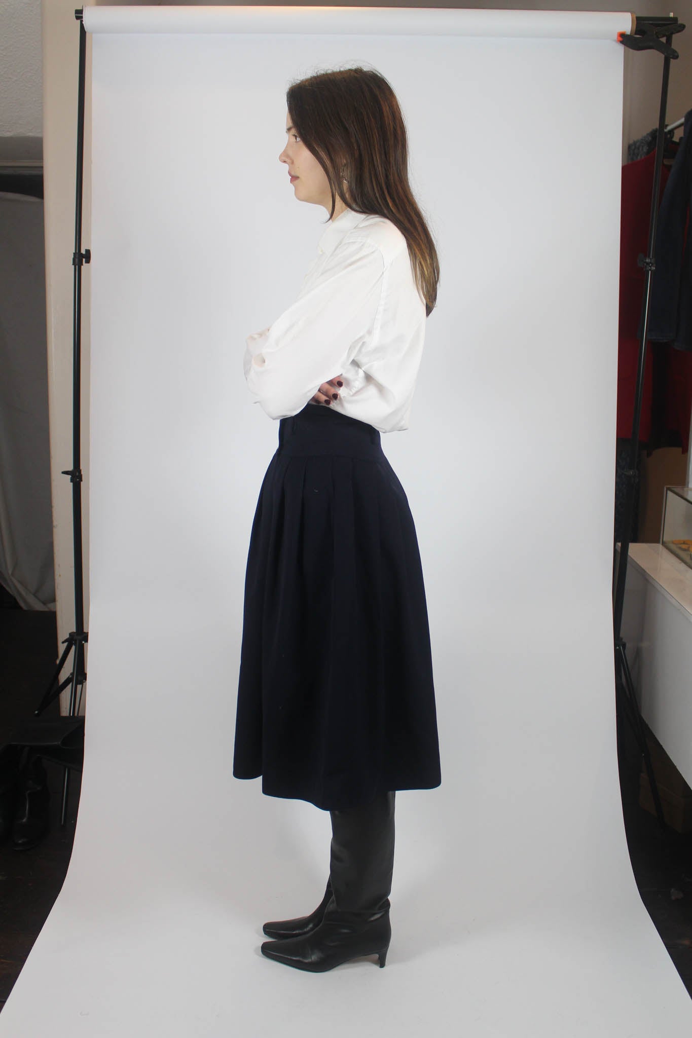 SportMax Navy Pleated Skirt