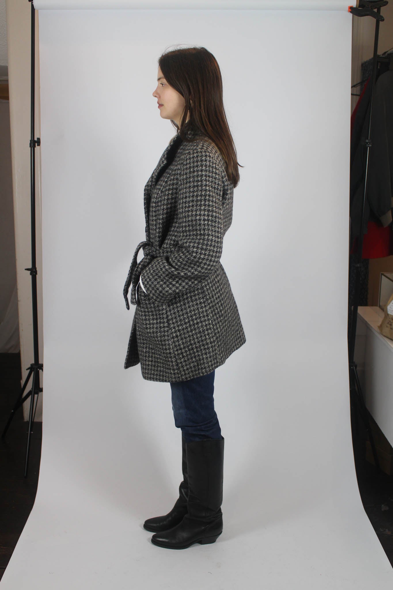 Houndstooth Belted Coat