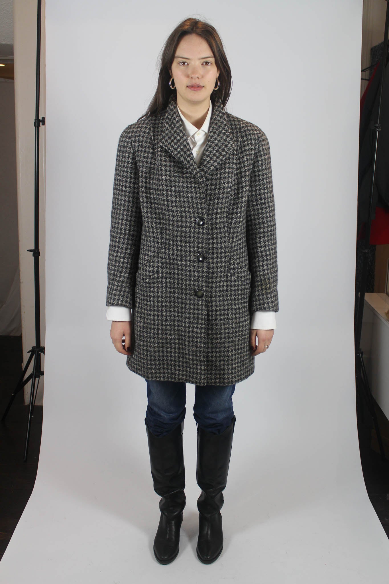 Houndstooth Belted Coat