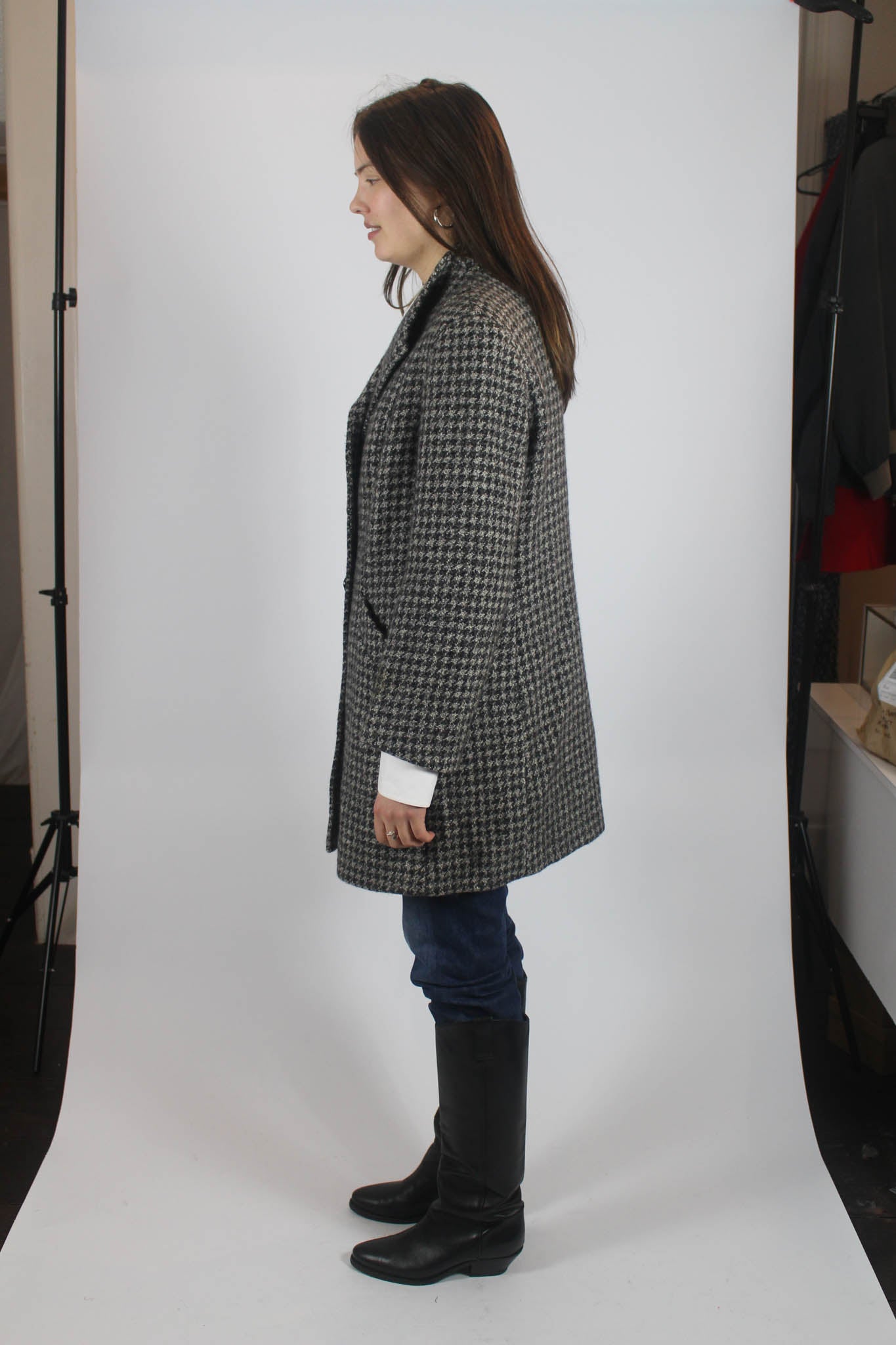 Houndstooth Belted Coat