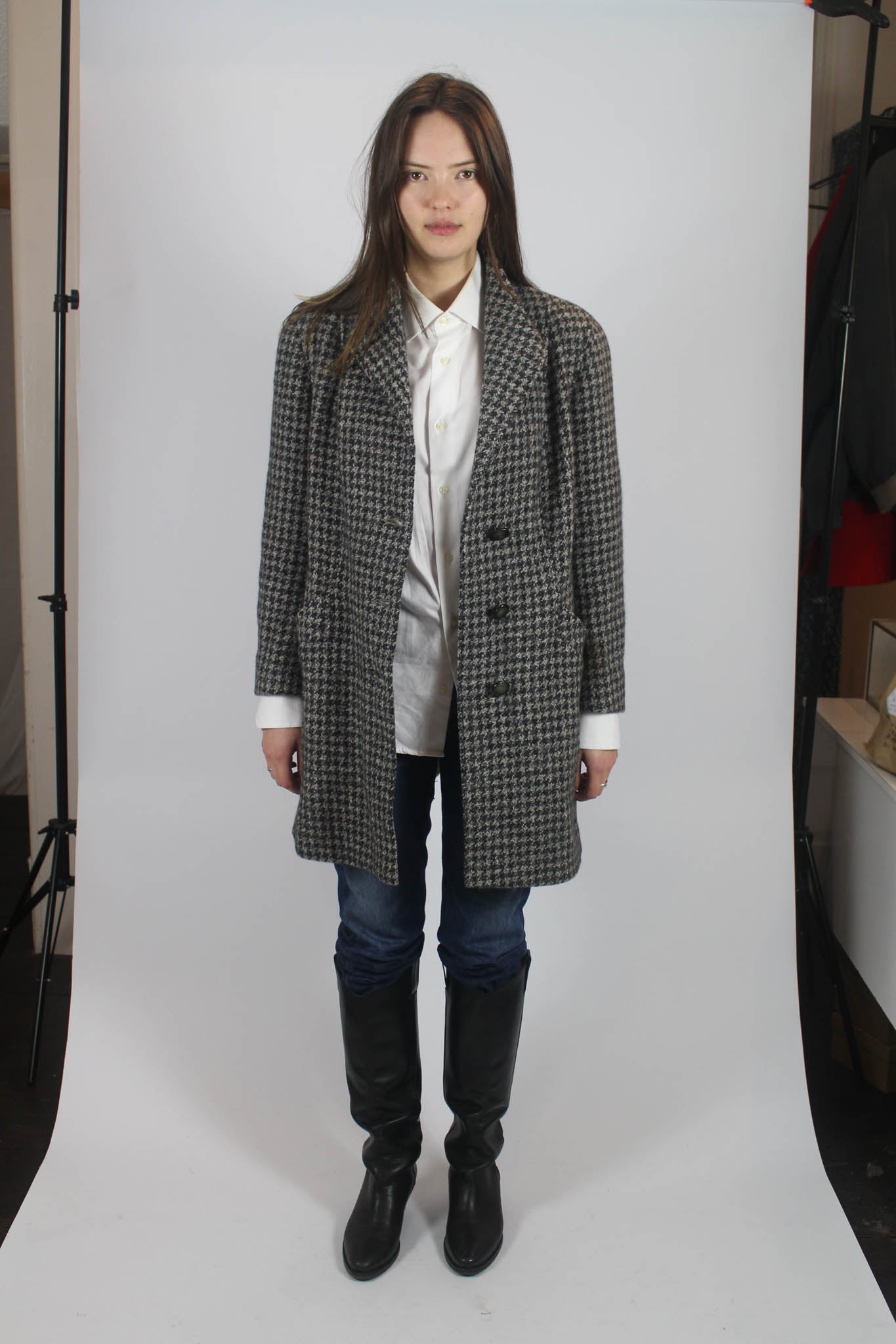 Houndstooth Belted Coat