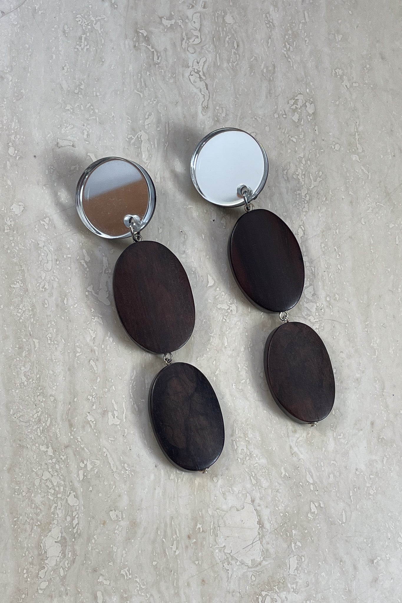 Wooden Mirror Droplet Earrings
