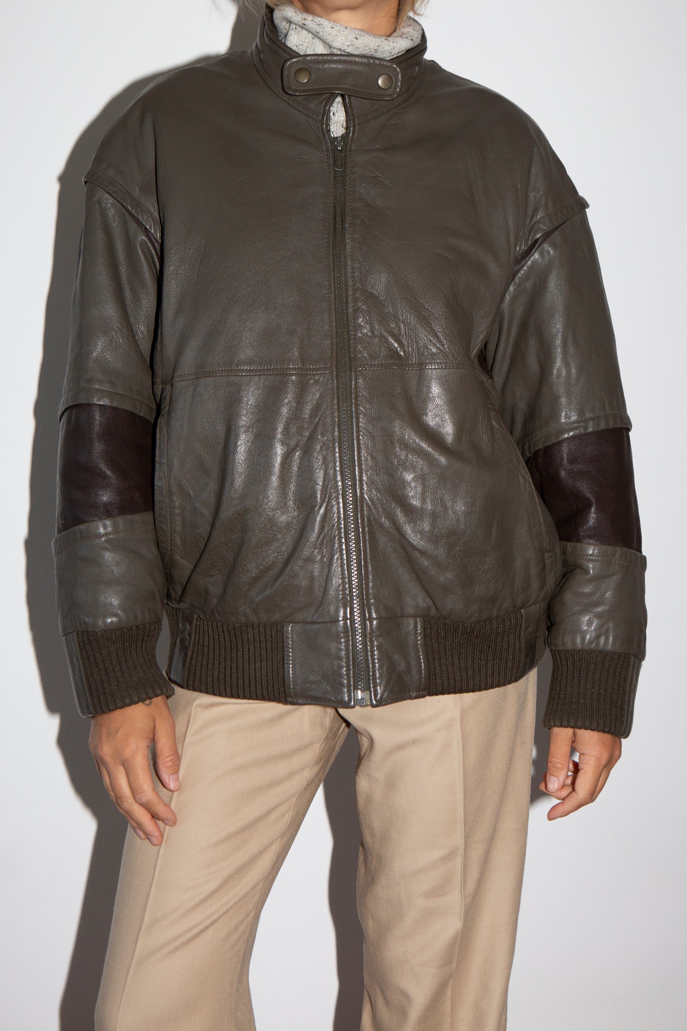 Leather Contrast Bomber