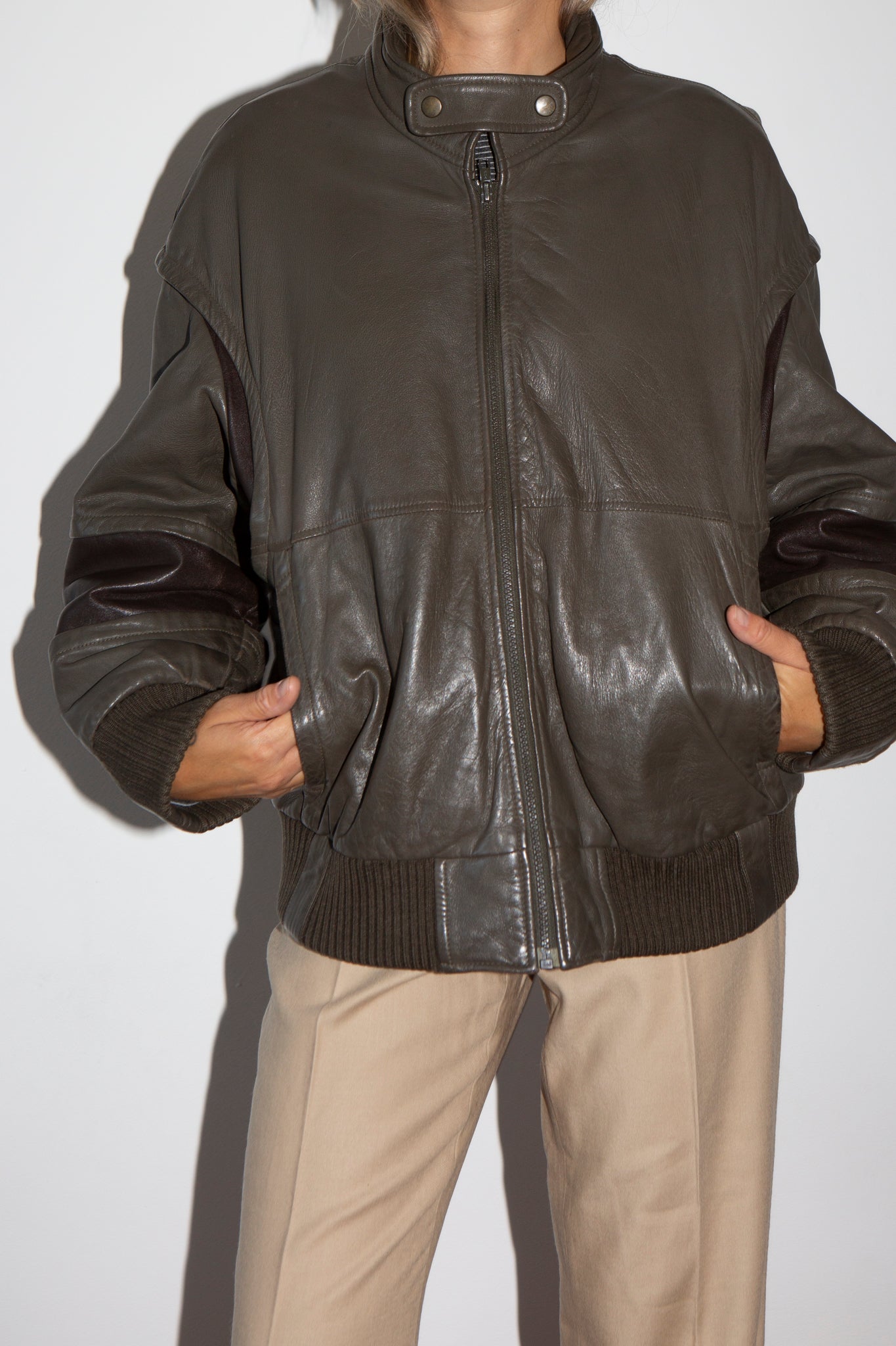 Leather Contrast Bomber