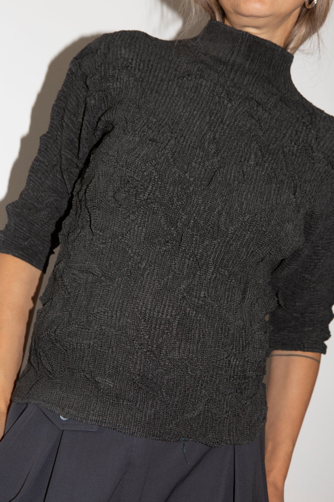 Charcoal Plisse Turtleneck