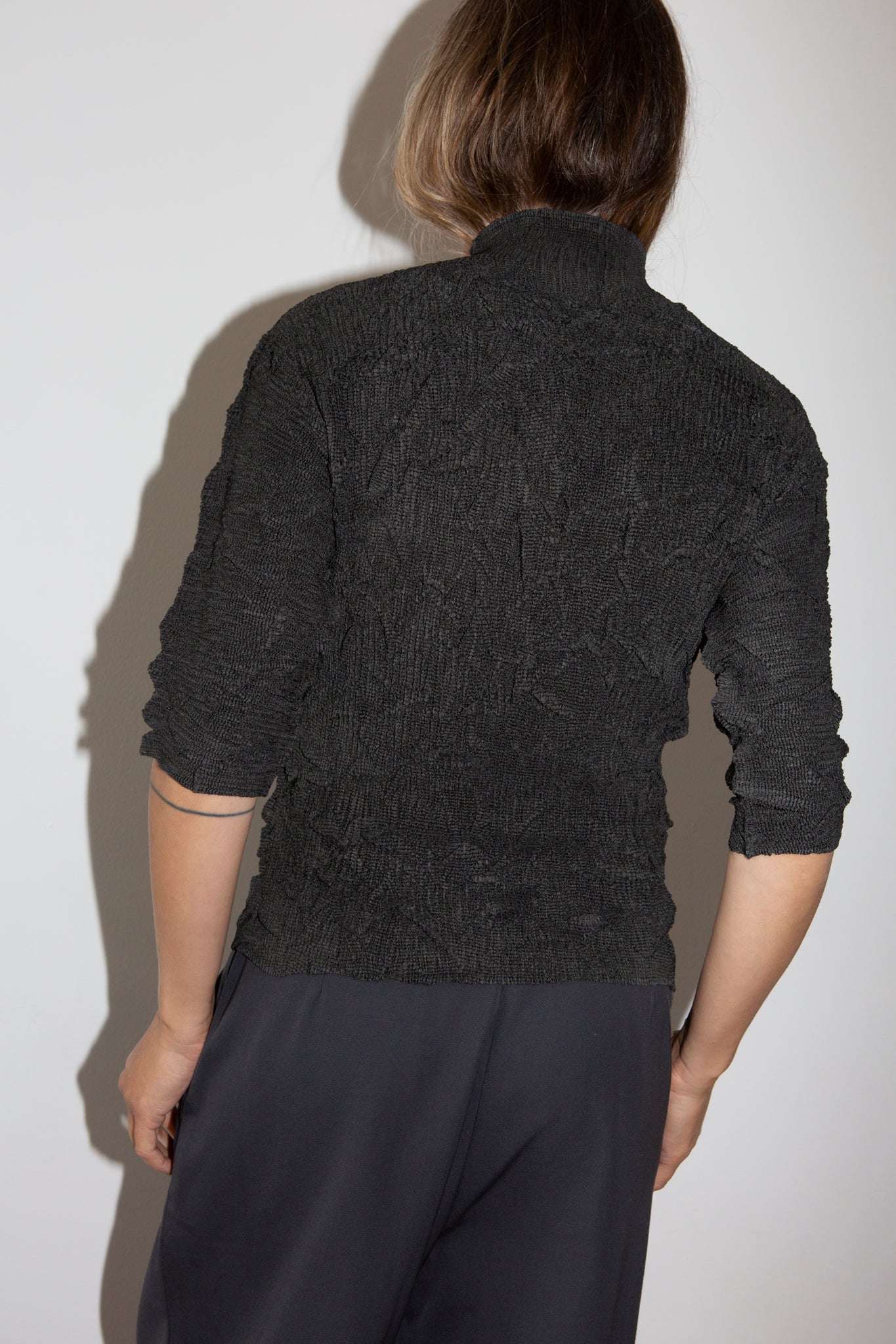 Charcoal Plisse Turtleneck
