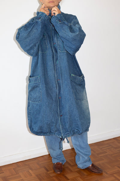 Denim Funnel Neck Coat