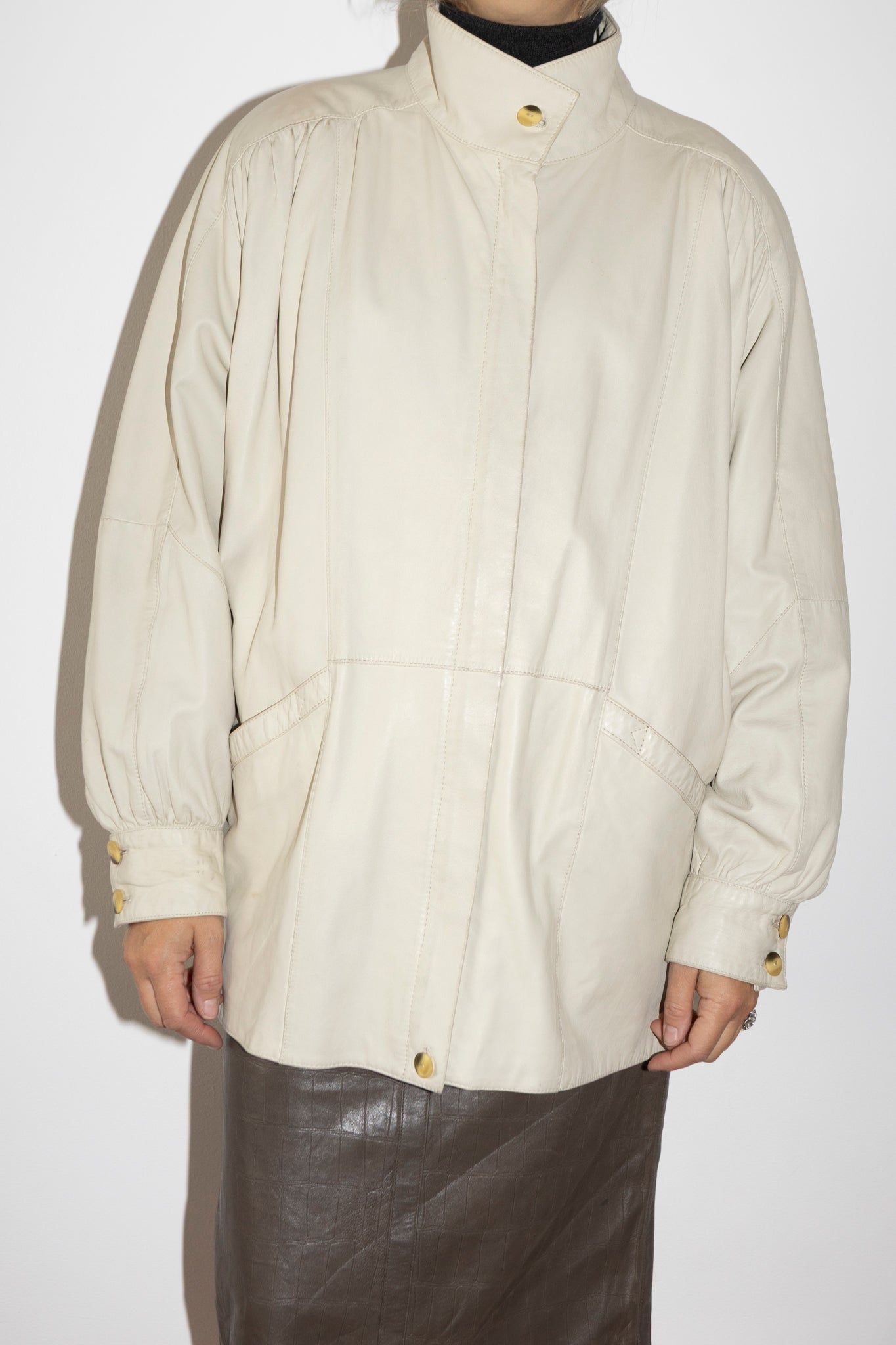 1980s Cream Leather Bomber