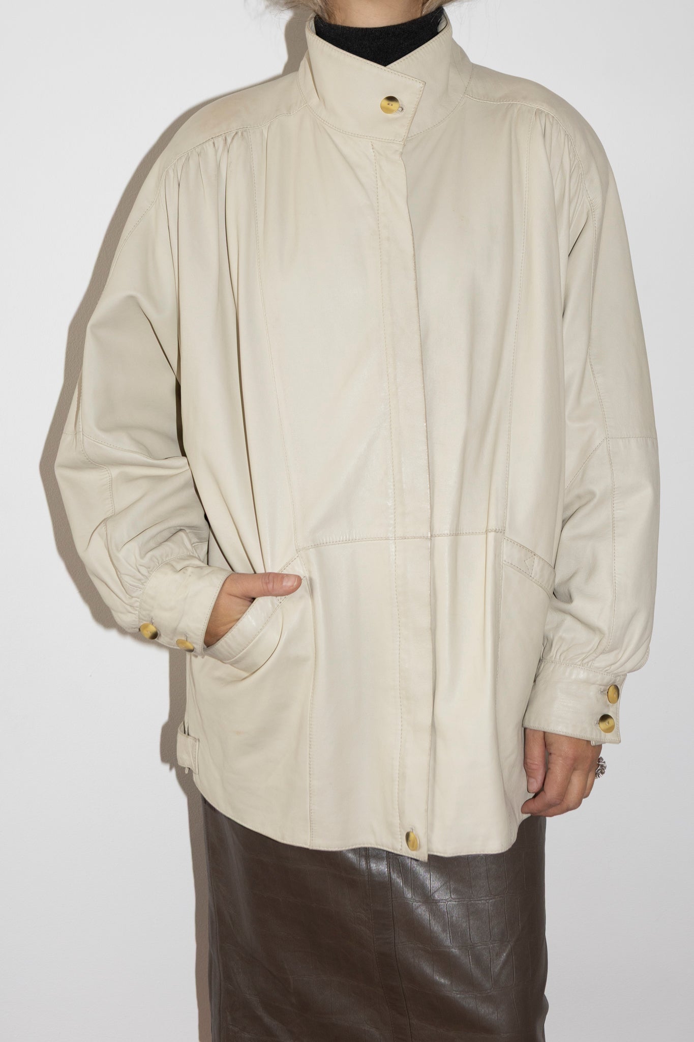 1980s Cream Leather Bomber