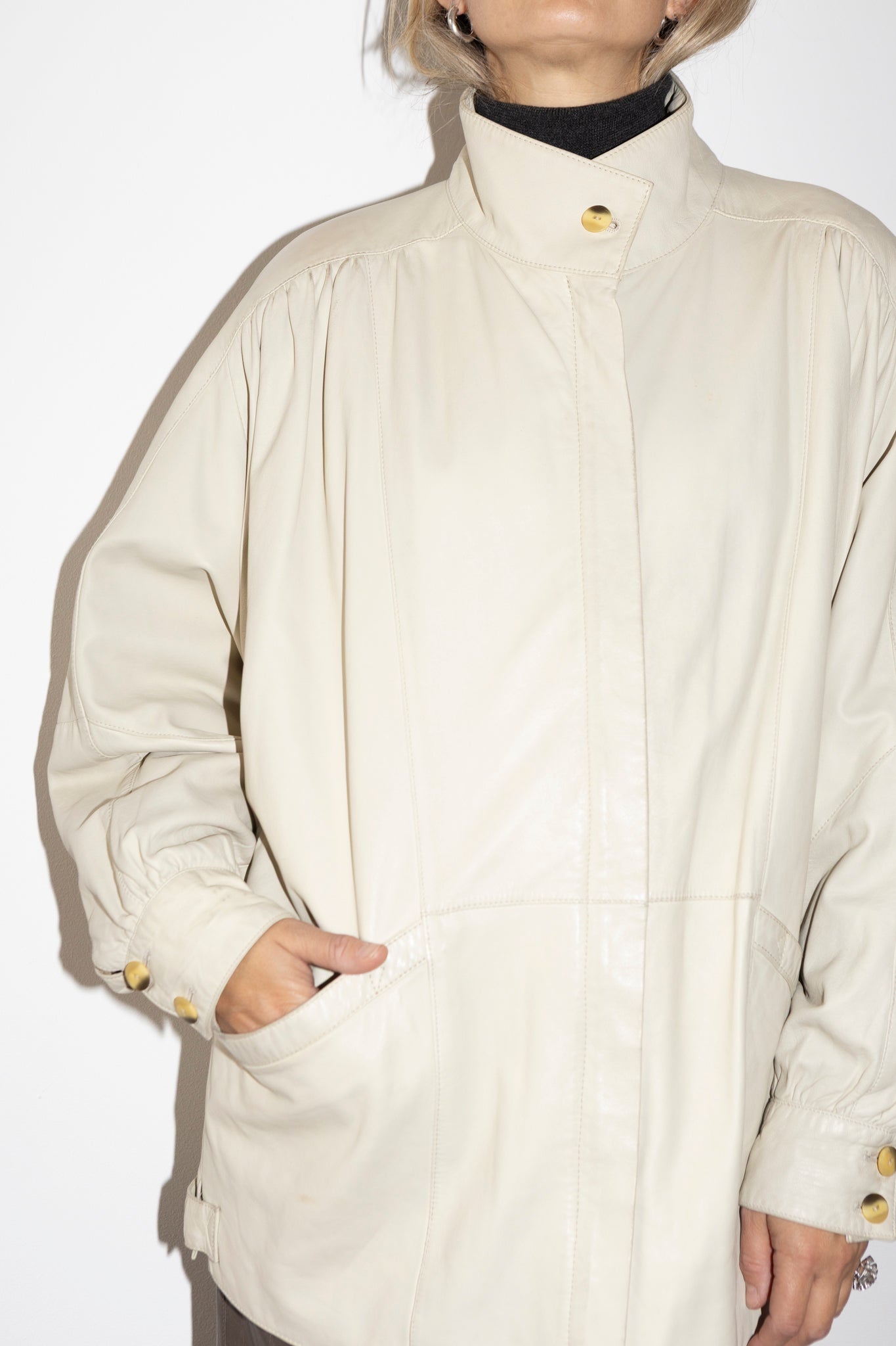 1980s Cream Leather Bomber