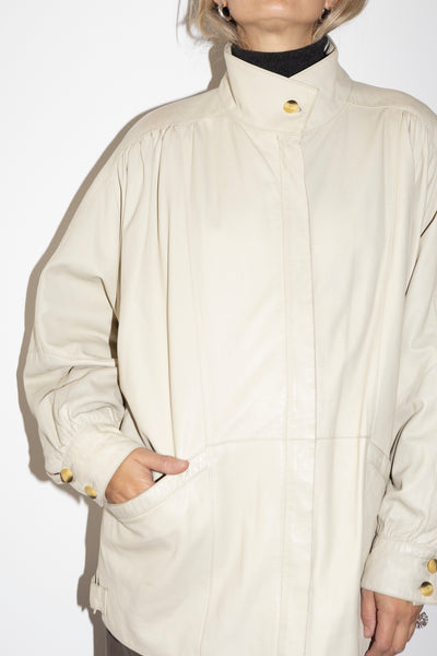 1980s Cream Leather Bomber