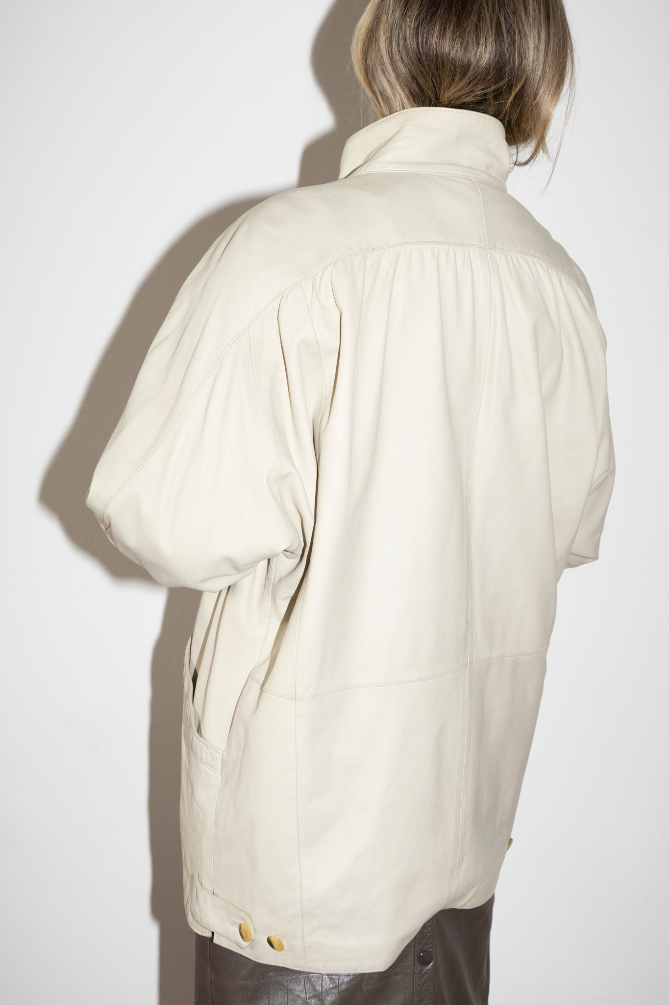 1980s Cream Leather Bomber