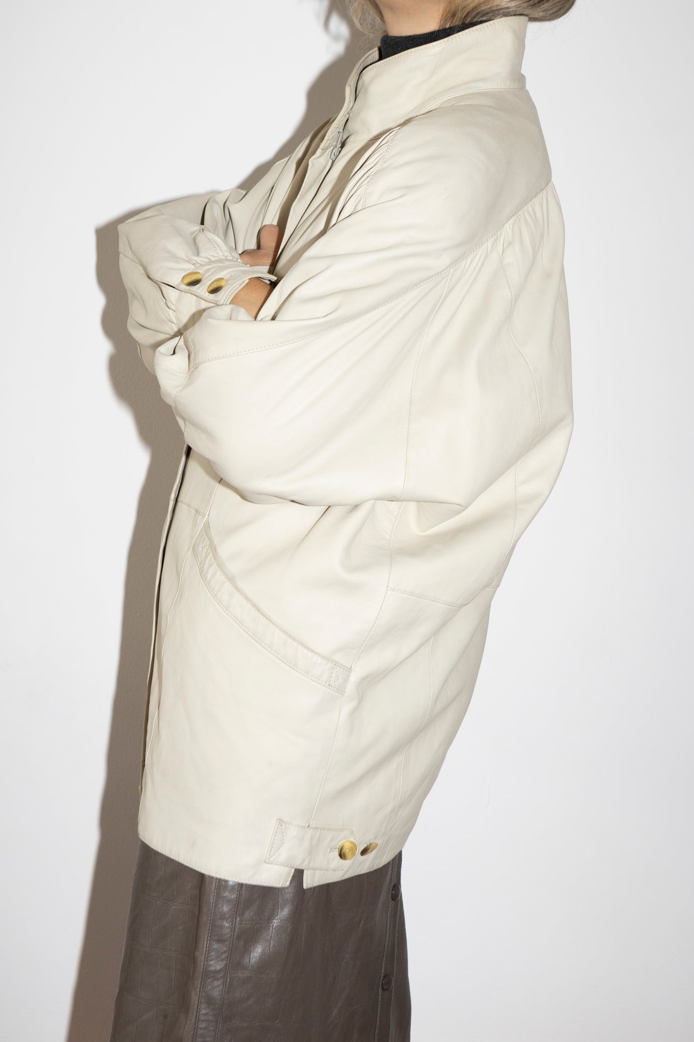 1980s Cream Leather Bomber