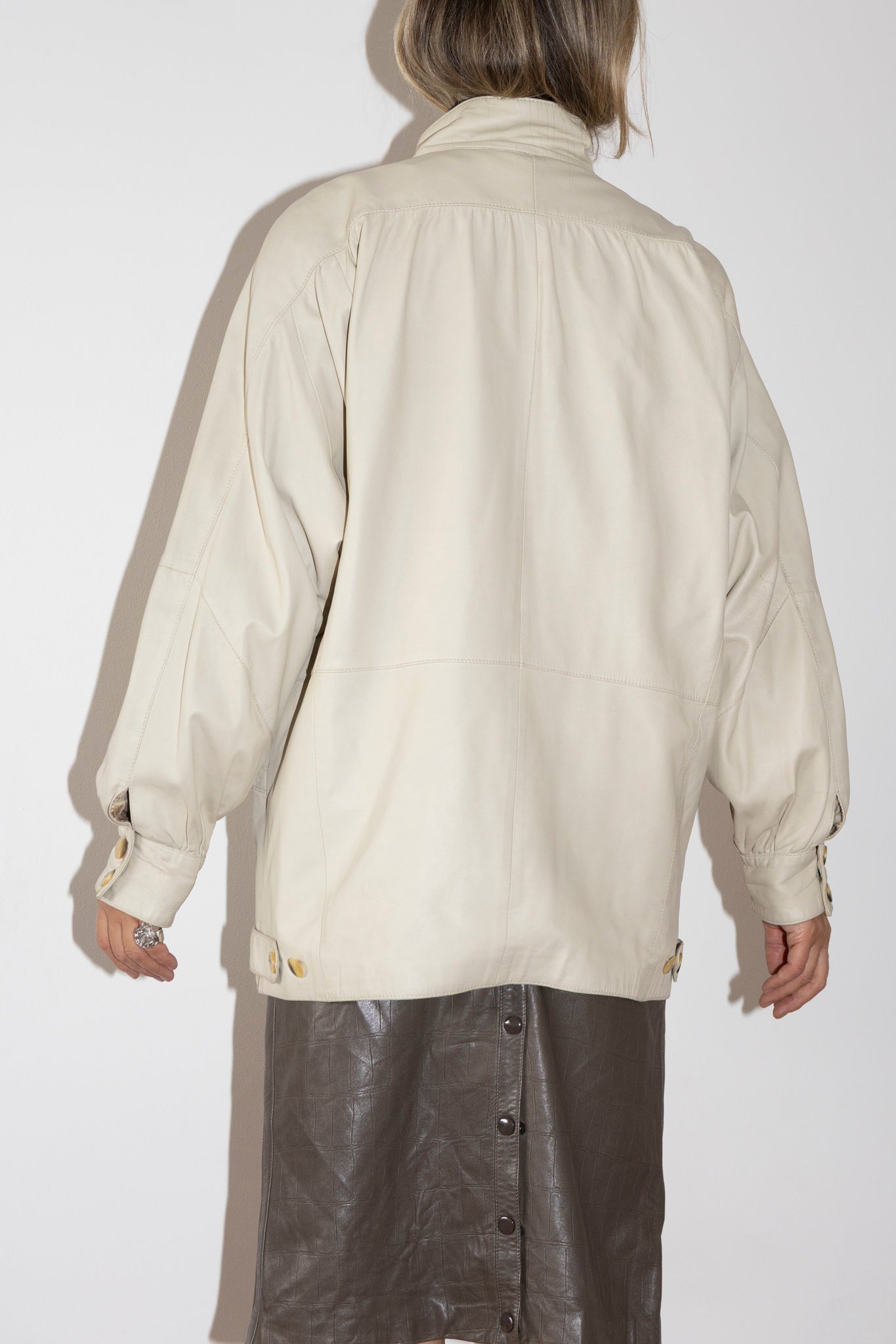 1980s Cream Leather Bomber