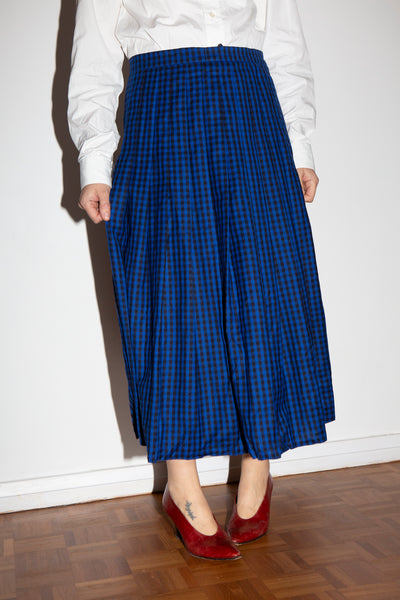 Royal Blue Gingham Wool Skirt