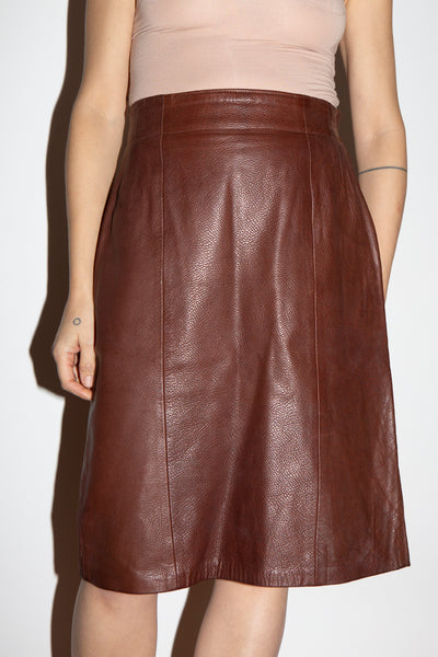 Brown Leather Pencil Skirt