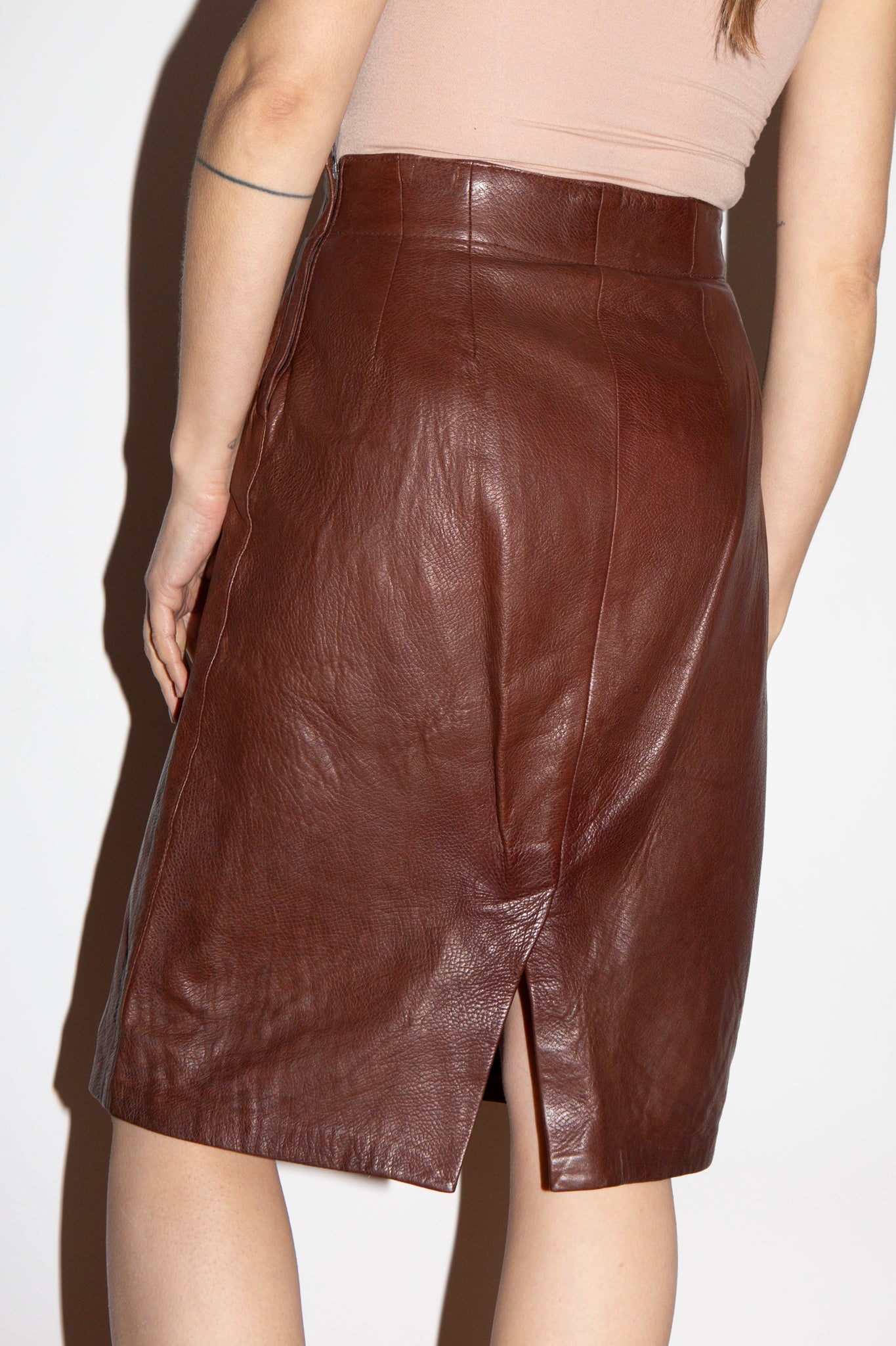 Brown Leather Pencil Skirt