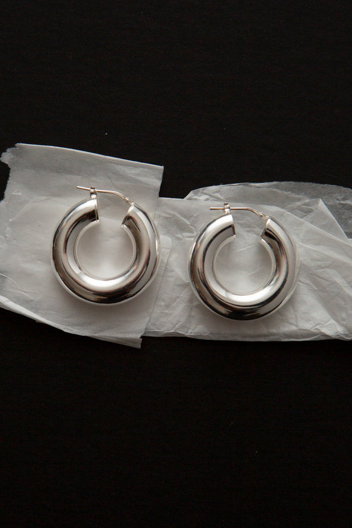 Thick Silver Hoop Earrings
