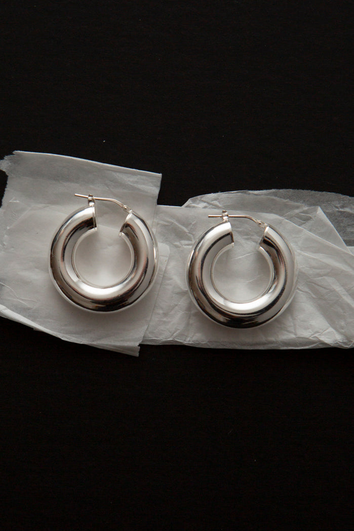 Thick Silver Hoop Earrings