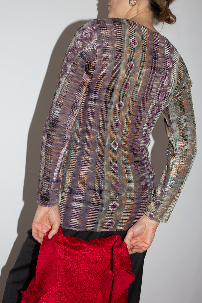 Printed Plisse Pleated Long Sleeve