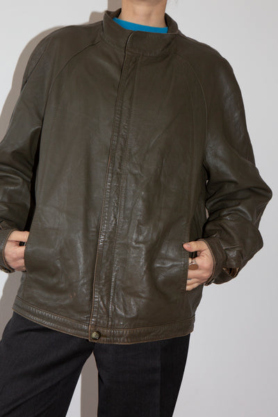 Olive Leather Bomber