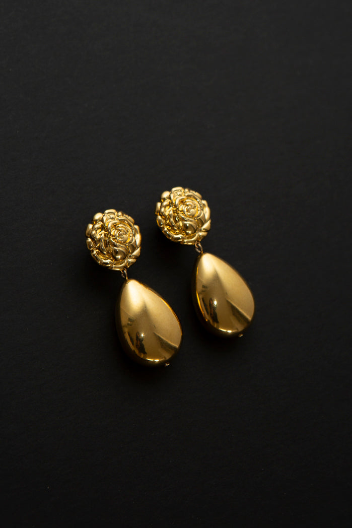 Gold Rose Drop Earrings
