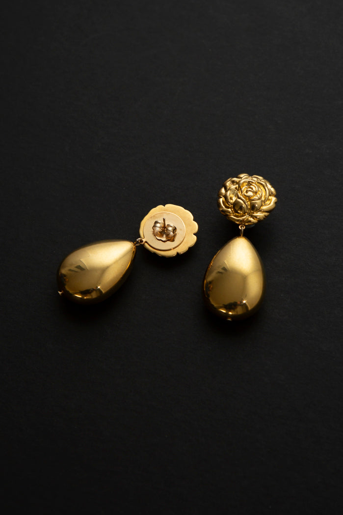 Gold Rose Drop Earrings