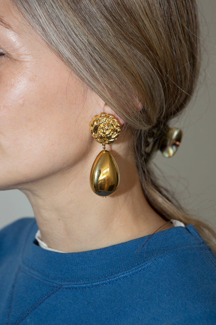 Gold Rose Drop Earrings