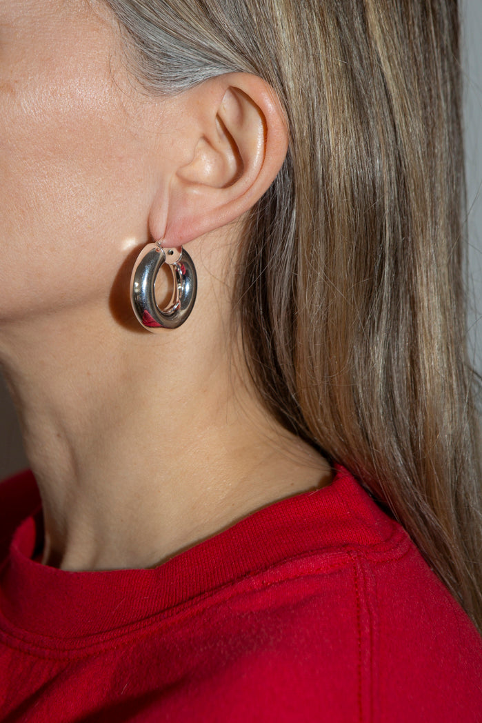 Thick Silver Hoop Earrings