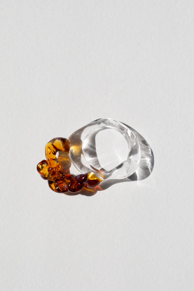 Amber Ruffle Murano Glass RIng