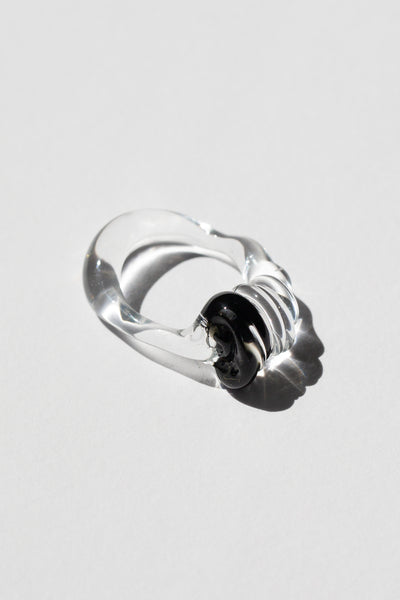Transparent & Black Twist Murano Glass RIng