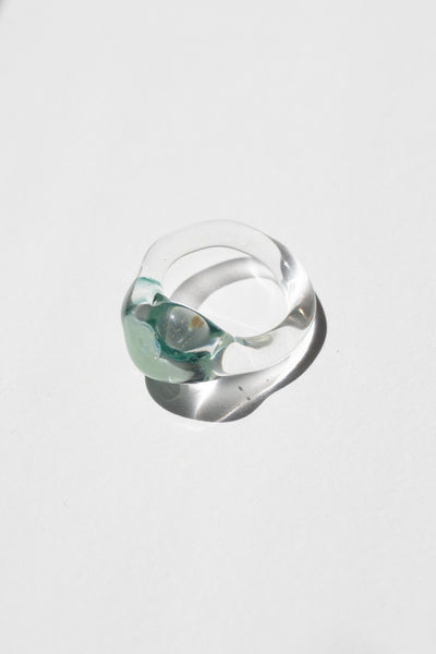Clear and Mint Murano Glass Ring